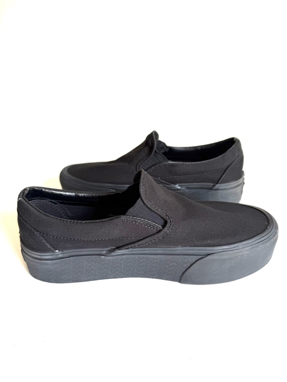 Vans Classic Slip-On Stackform Triple Black Platform Sneakers Sz 7.5W/6M EUC - Picture 6 of 15